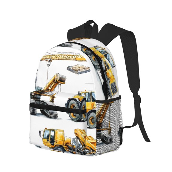 Casual Backpack Water Resistant Lightweight Daypack For Work Travel Hiking Camping Laptop Compartment & Side Mesh Pockets Engineering Vehicle Tower Crane Truck