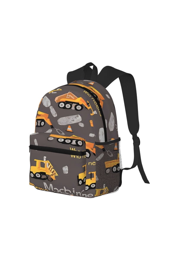 Casual Backpack Water Resistant Lightweight Daypack For Work Travel Hiking Camping Laptop Compartment & Side Mesh Pockets Engineering Vehicles Cargo Trucks