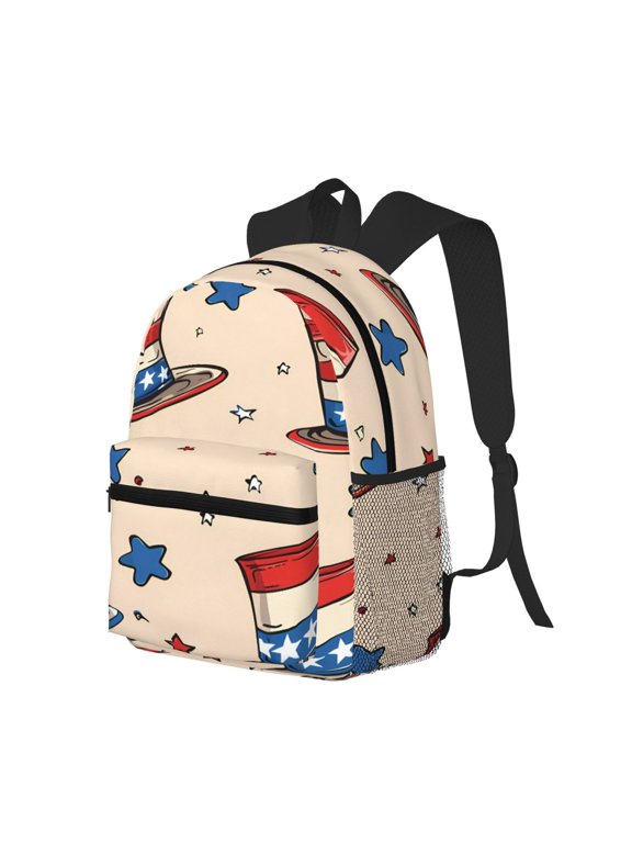 Casual Backpack Water Resistant Lightweight Daypack For Work Travel Hiking Camping Laptop Compartment & Side Mesh Pockets Independence Day Theme Elements Star (5)