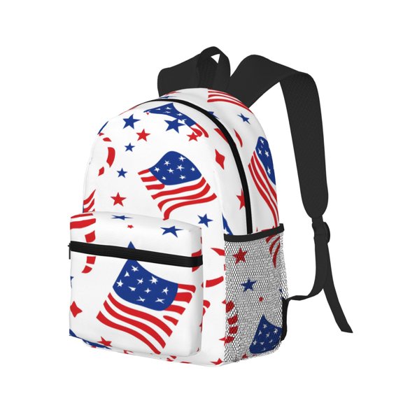 Casual Backpack Water Resistant Lightweight Daypack For Work Travel Hiking Camping Laptop Compartment & Side Mesh Pockets Independence Day Theme Star (13)