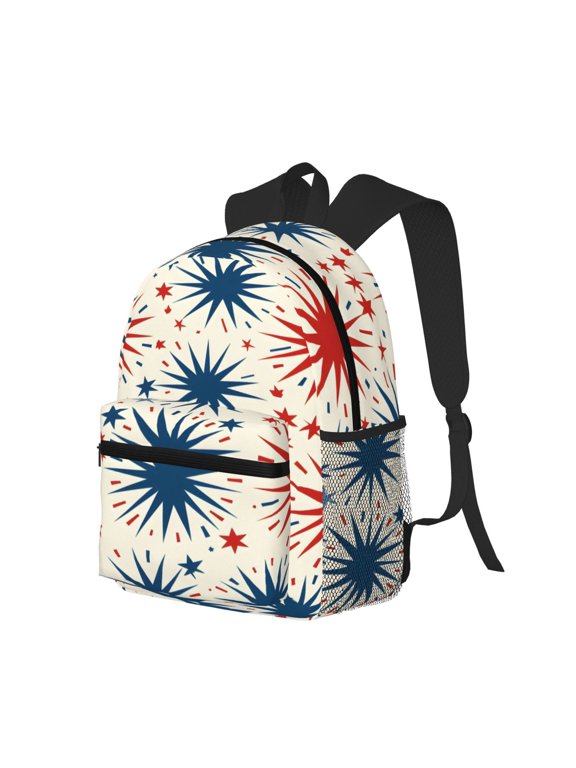 Casual Backpack Water Resistant Lightweight Daypack For Work Travel Hiking Camping Laptop Compartment & Side Mesh Pockets Independence Day Theme Star (5)