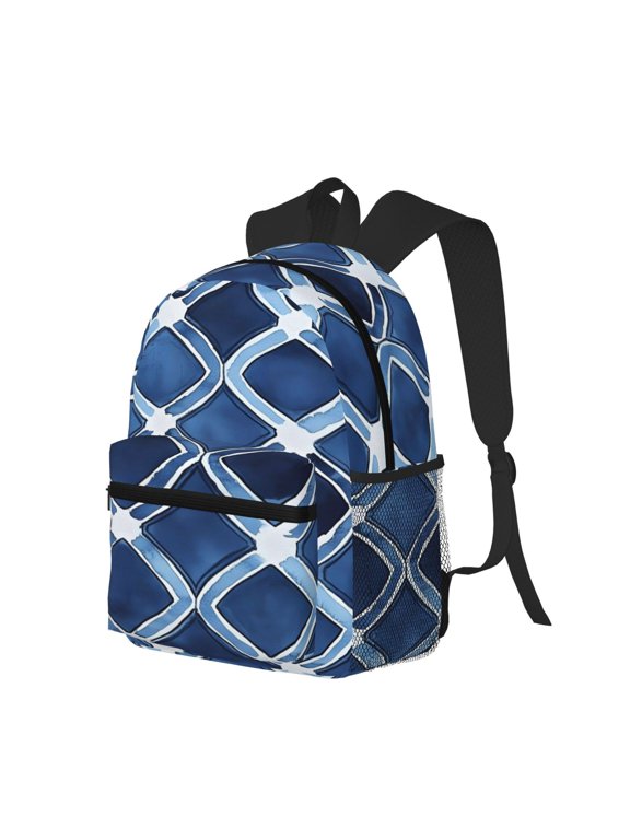 Casual Backpack Water Resistant Lightweight Daypack For Work Travel Hiking Camping Laptop Compartment & Side Mesh Pockets Indigo Moroccan Trellis Hand-Drawn Sketch_1