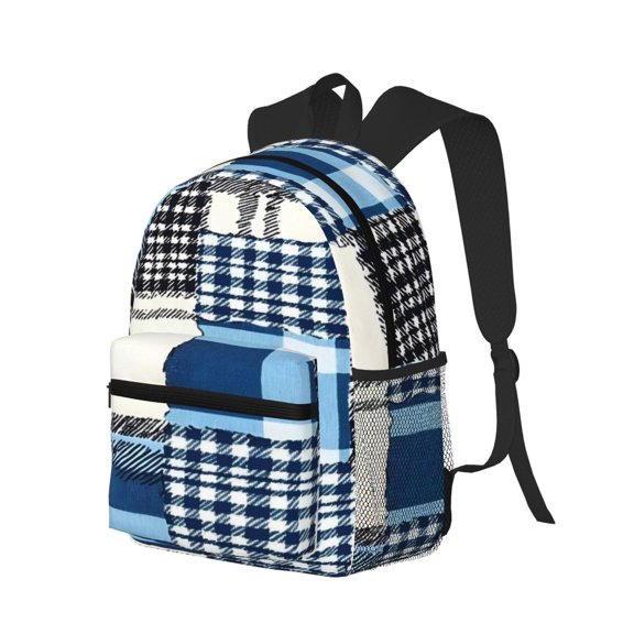 Casual Backpack Water Resistant Lightweight Daypack For Work Travel Hiking Camping Laptop Compartment & Side Mesh Pockets Mediumblue Houndstooth Buffalo Plaid Tartan Check Scotland