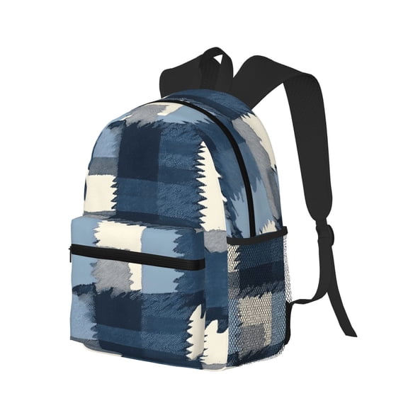 Casual Backpack Water Resistant Lightweight Daypack For Work Travel Hiking Camping Laptop Compartment & Side Mesh Pockets Mediumblue Houndstooth Buffalo Plaid Tartan Check Scotland