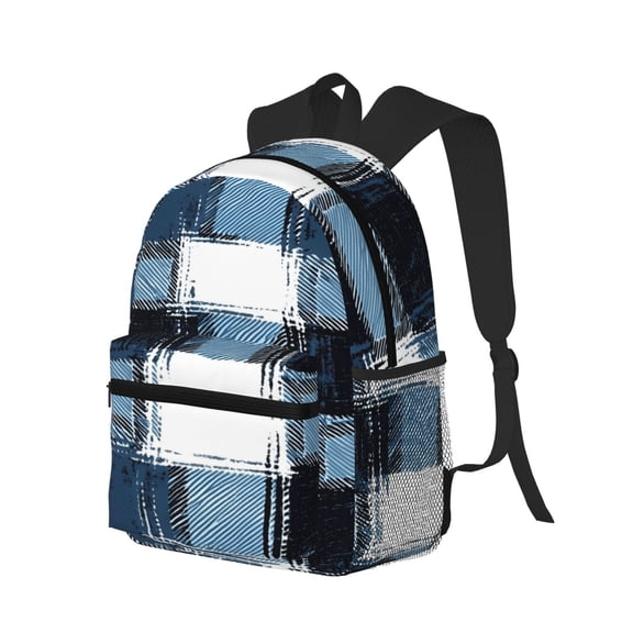 Casual Backpack Water Resistant Lightweight Daypack For Work Travel Hiking Camping Laptop Compartment & Side Mesh Pockets Mediumblue Houndstooth Buffalo Plaid Tartan Check Scotland