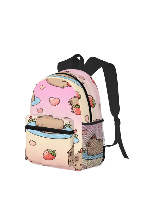 Casual Backpack Water Resistant Lightweight Daypack For Work Travel Hiking Camping Laptop Compartment & Side Mesh Pockets Pusheen Capybara Pattern (2)
