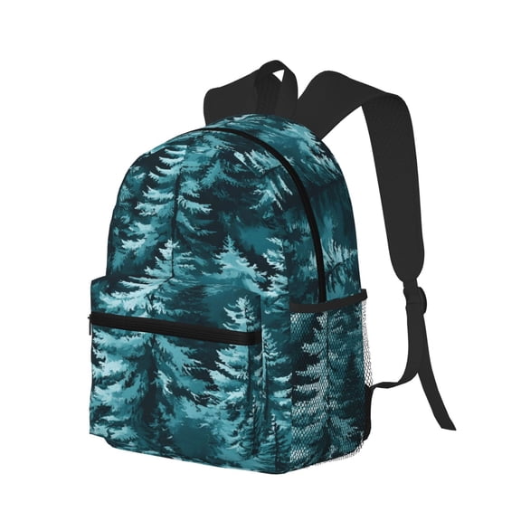 Casual Backpack Water Resistant Lightweight Daypack For Work Travel Hiking Camping Laptop Compartment & Side Mesh Pockets Realistic Forests Camouflage Pattern Conifer Paleturquoise_3