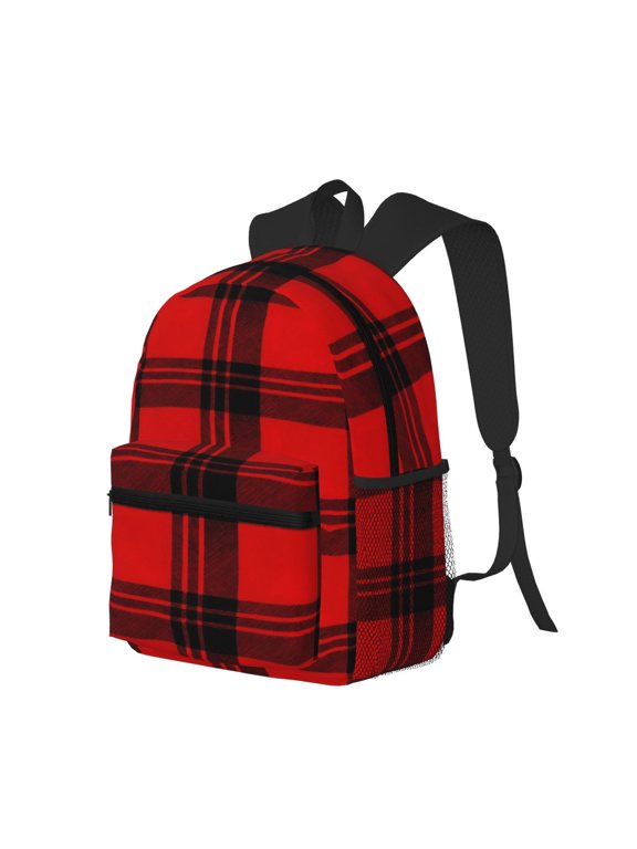 Casual Backpack Water Resistant Lightweight Daypack For Work Travel Hiking Camping Laptop Compartment & Side Mesh Pockets Red And Black Checkered Pattern (5)