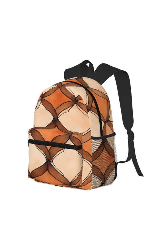 Casual Backpack Water Resistant Lightweight Daypack For Work Travel Hiking Camping Laptop Compartment & Side Mesh Pockets Sandybrown Moroccan Trellis Hand-Drawn Sketch_1