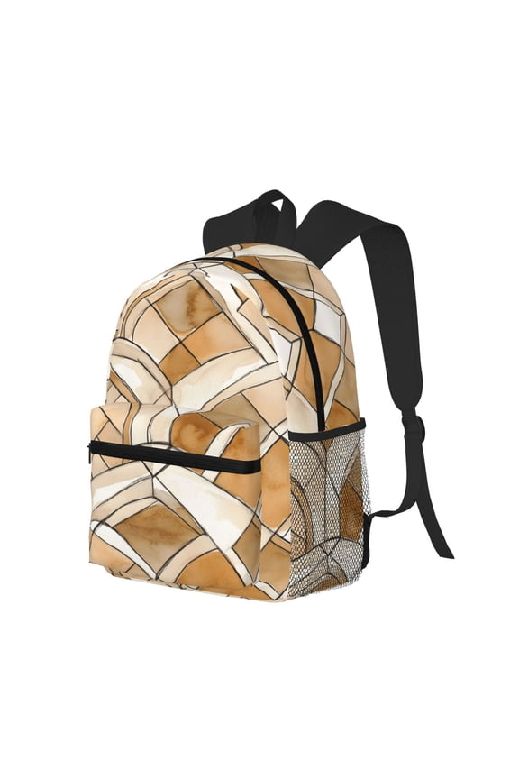 Casual Backpack Water Resistant Lightweight Daypack For Work Travel Hiking Camping Laptop Compartment & Side Mesh Pockets Sandybrown Moroccan Trellis Hand-Drawn Sketch_2
