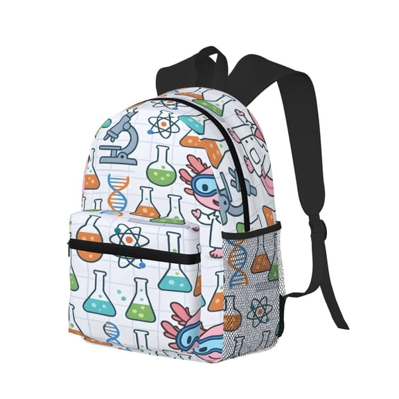 Casual Backpack Water Resistant Lightweight Daypack For Work Travel Hiking Camping Laptop Compartment & Side Mesh Pockets Science Lab Axolotls - Educational Play