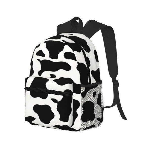 Casual Backpack Water Resistant Lightweight Daypack For Work Travel Hiking Camping Laptop Compartment & Side Mesh Pockets Simple Cow Print Pattern, Vector Art Style_4