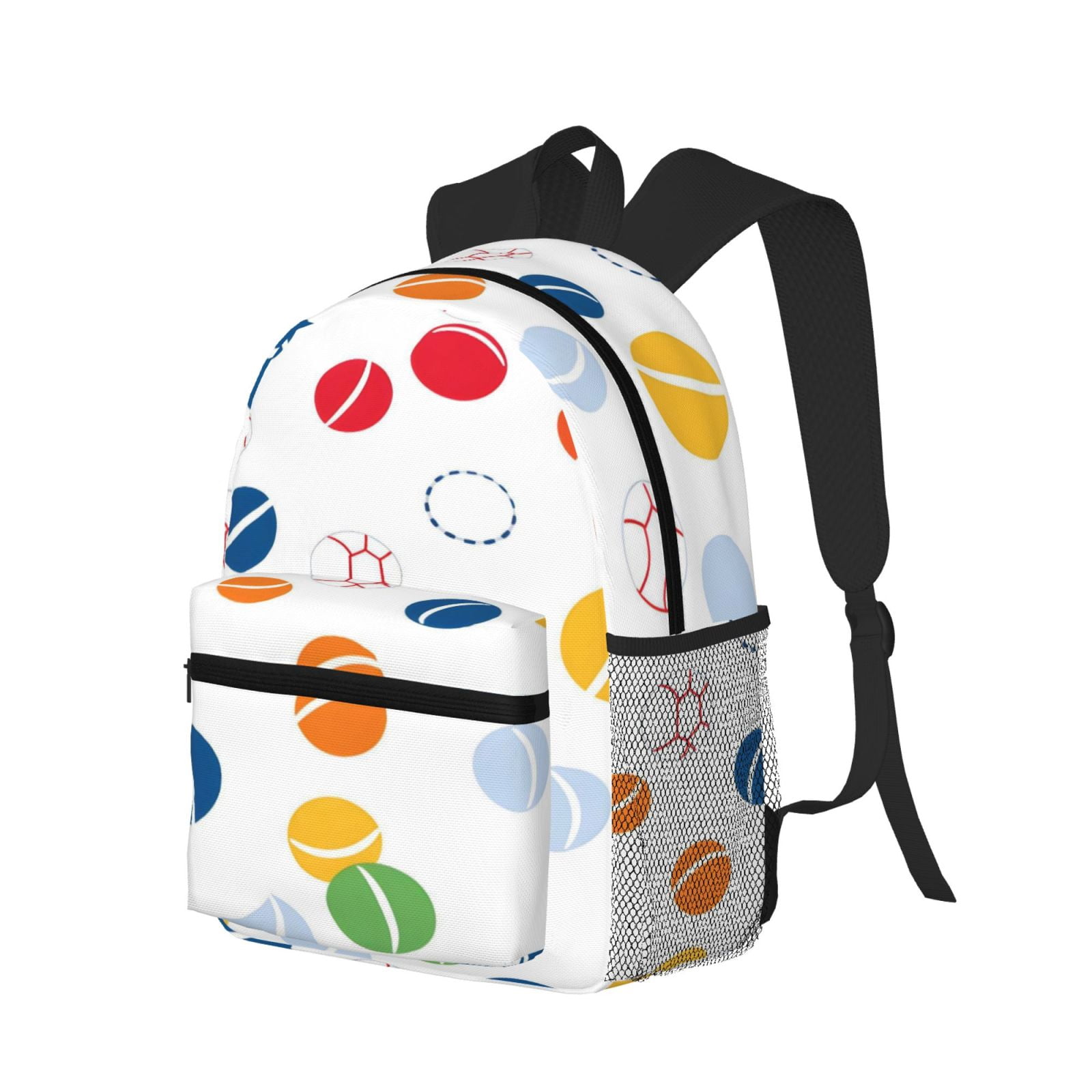 Casual Backpack Water Resistant Lightweight Daypack For Work Travel Hiking Camping Laptop Compartment & Side Mesh Pockets Soccer Basketball Baseball Tennis Colorful Vibrant