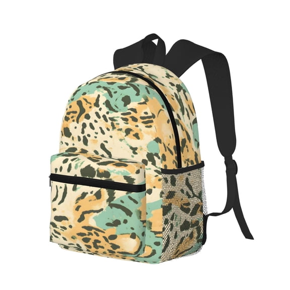 Casual Backpack Water Resistant Lightweight Daypack For Work Travel Hiking Camping Laptop Compartment & Side Mesh Pockets Tiger Skin Print Style Lightgreen_2