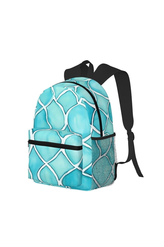 Casual Backpack Water Resistant Lightweight Daypack For Work Travel Hiking Camping Laptop Compartment & Side Mesh Pockets Turquoise Moroccan Trellis Hand-Drawn Sketch_4