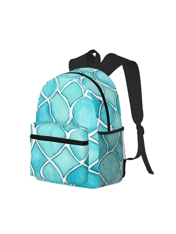 Casual Backpack Water Resistant Lightweight Daypack For Work Travel Hiking Camping Laptop Compartment & Side Mesh Pockets Turquoise Moroccan Trellis Hand-Drawn Sketch_4