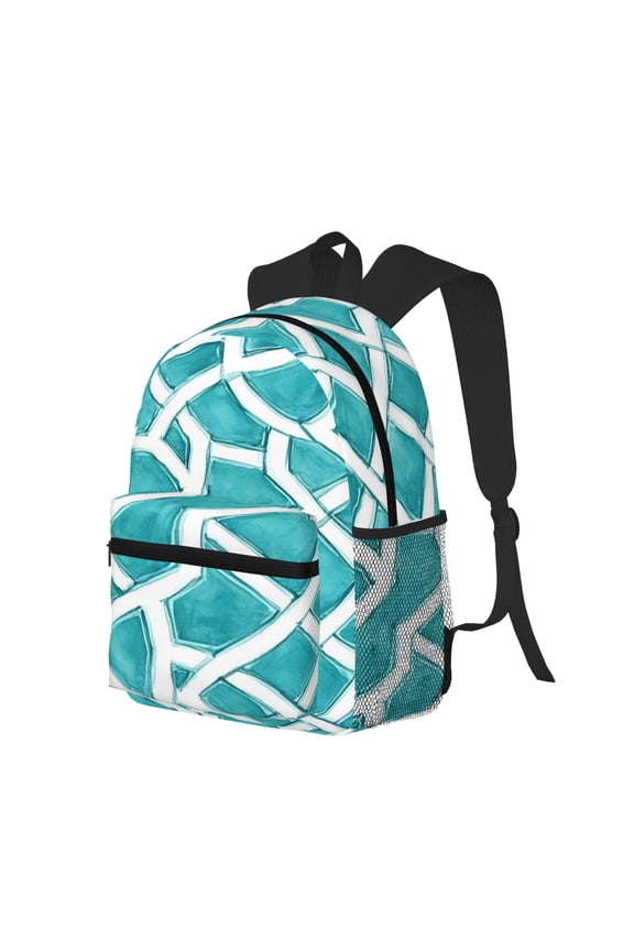 Casual Backpack Water Resistant Lightweight Daypack For Work Travel Hiking Camping Laptop Compartment & Side Mesh Pockets Turquoise Moroccan Trellis Hand-Drawn Sketch_62922_4