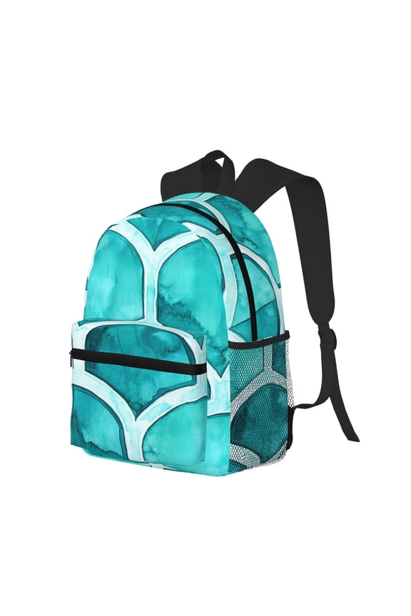 Casual Backpack Water Resistant Lightweight Daypack For Work Travel Hiking Camping Laptop Compartment & Side Mesh Pockets Turquoise Moroccan Trellis Hand-Drawn Sketch_2