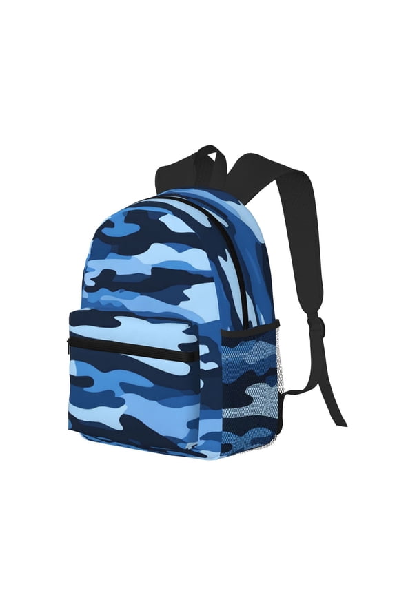 Casual Backpack Water Resistant Lightweight Daypack For Work Travel Hiking Camping Laptop Compartment & Side Mesh Pockets Vector Camouflage Pattern Blue_1