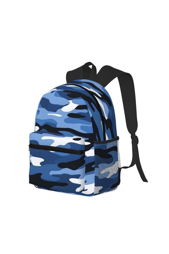 Casual Backpack Water Resistant Lightweight Daypack For Work Travel Hiking Camping Laptop Compartment & Side Mesh Pockets Vector Camouflage Pattern Blue_2