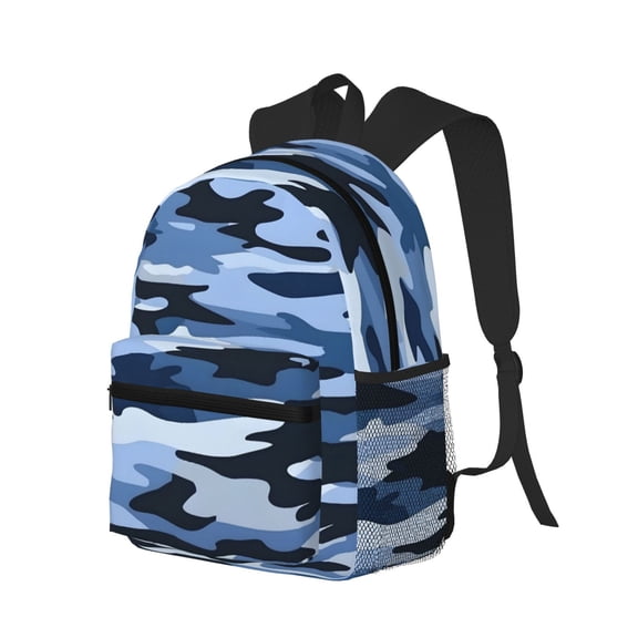 Casual Backpack Water Resistant Lightweight Daypack For Work Travel Hiking Camping Laptop Compartment & Side Mesh Pockets Vector Camouflage Pattern Blue_4