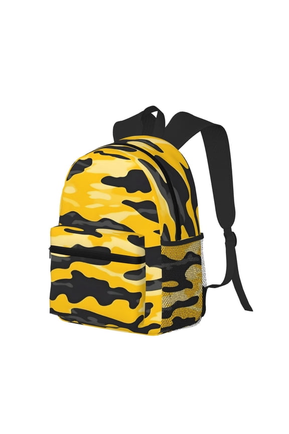 Casual Backpack Water Resistant Lightweight Daypack For Work Travel Hiking Camping Laptop Compartment & Side Mesh Pockets Vector Camouflage Pattern Yellow_3