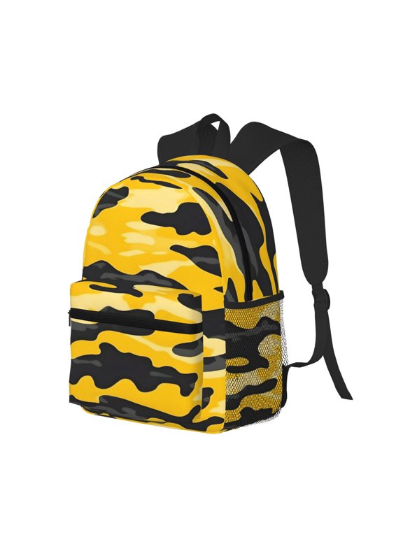 Casual Backpack Water Resistant Lightweight Daypack For Work Travel Hiking Camping Laptop Compartment & Side Mesh Pockets Vector Camouflage Pattern Yellow_3