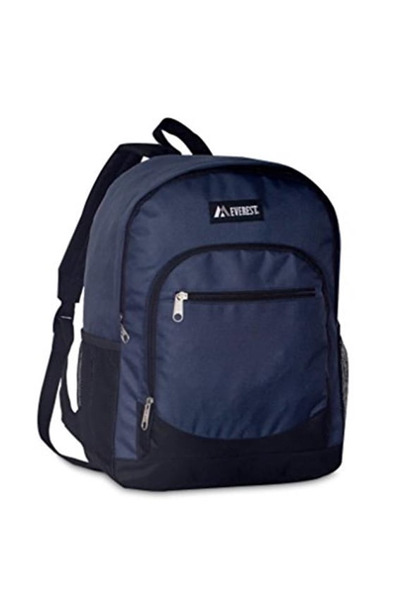 Casual Backpack with Side Mesh Pocket - Navy & Black