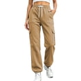 thumbnail image 1 of Casual Baggy Sweatpants Women Drawstring High Waisted Straight Leg Cargo Pants with Pockets Fall Pants for Lounge Workout, 1 of 7