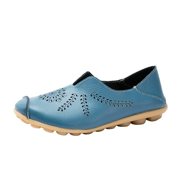 Casual Ballet Flats for Women Faux Leather Hollow Out Slip On Loafers Comfortable Soft Anti Slip Sole Walking Shoes