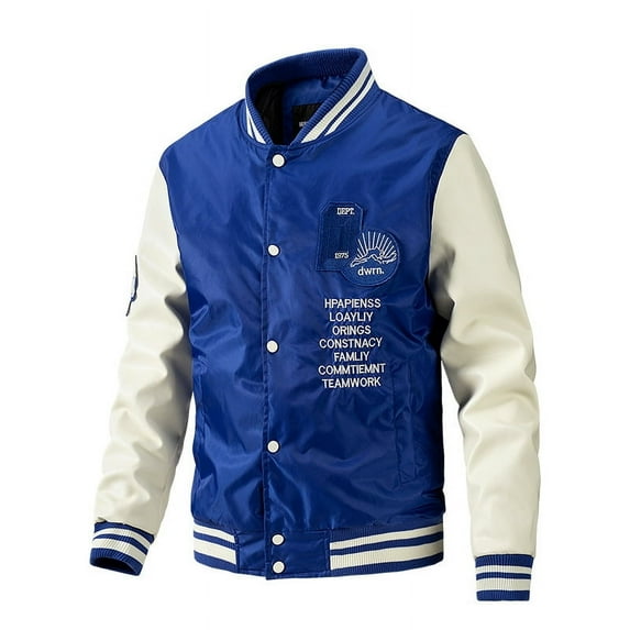 Casual Baseball Collar Jacket (L, Blue)