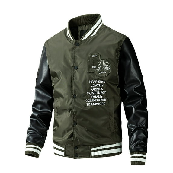 Casual Baseball Collar Jacket (M, ArmyGreen)
