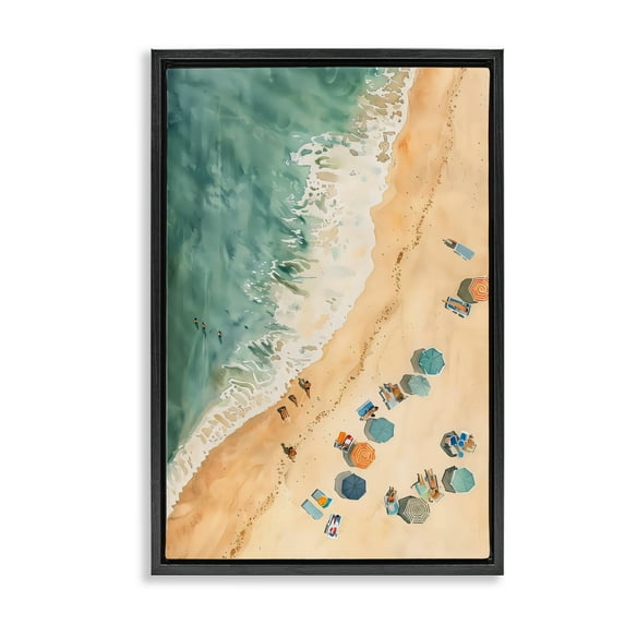 Stupell Industries Casual Beach Aerial Perspective Black Framed Floater Canvas Wall Art, design by LSR Design Studio, 31 x 21