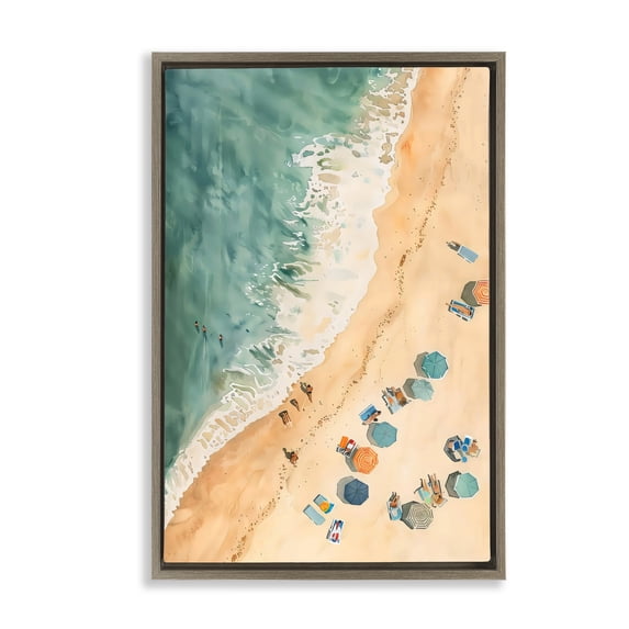 Stupell Industries Casual Beach Aerial Perspective Brown Framed Floater Canvas Wall Art, design by LSR Design Studio, 25 x 17