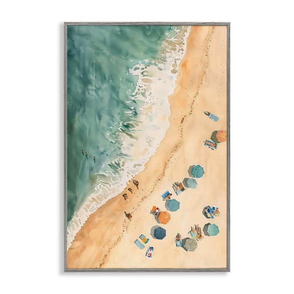 Stupell Industries Casual Beach Aerial Perspective Gray Framed Giclee Art, design by LSR Design Studio, 24 x 16