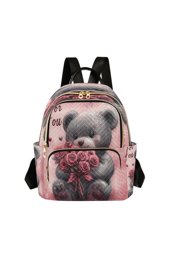 Casual Bear Holding Rose Backpack for School,College and Travel, Water Resistant Bookbag,