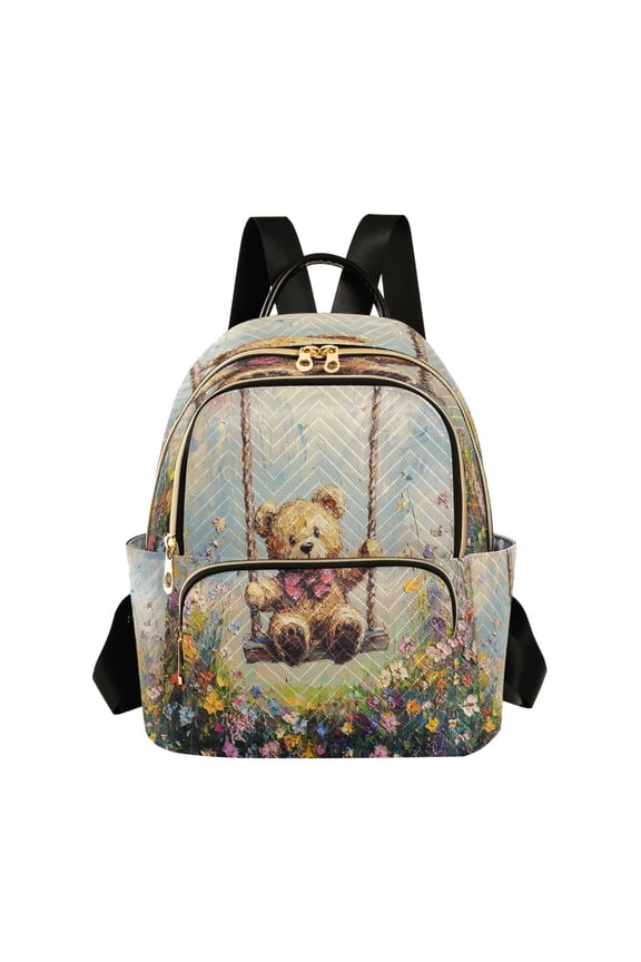 Casual Bear on Swing Painting Backpack for School,College and Travel, Water Resistant Bookbag,