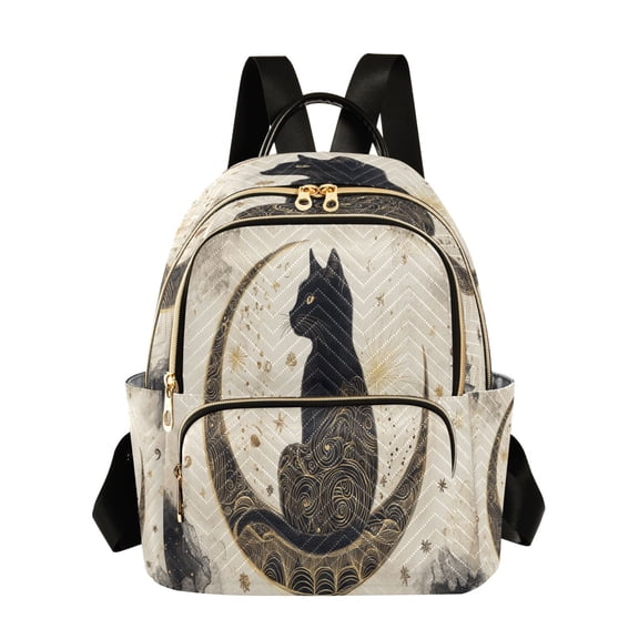 Casual Black Cat on Crescent Moon Backpack for School,College and Travel, Water Resistant Bookbag,