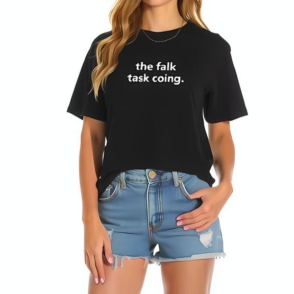 Casual Black Cotton Short Sleeve T-Shirt with 'the falk task going' Phrase in White - Relaxed Fit for Summer Style