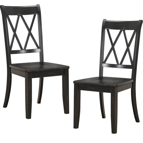Casual Black Finish Side Chairs Set of 2 Pine Veneer Transitional Double-X Back Design Dining Room Furniture