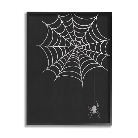 Casual Black Hanging Spider Web Holiday Graphic Art Black Framed Art Print Wall Art