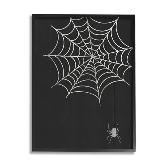 Casual Black Hanging Spider Web Holiday Graphic Art Black Framed Art Print Wall Art