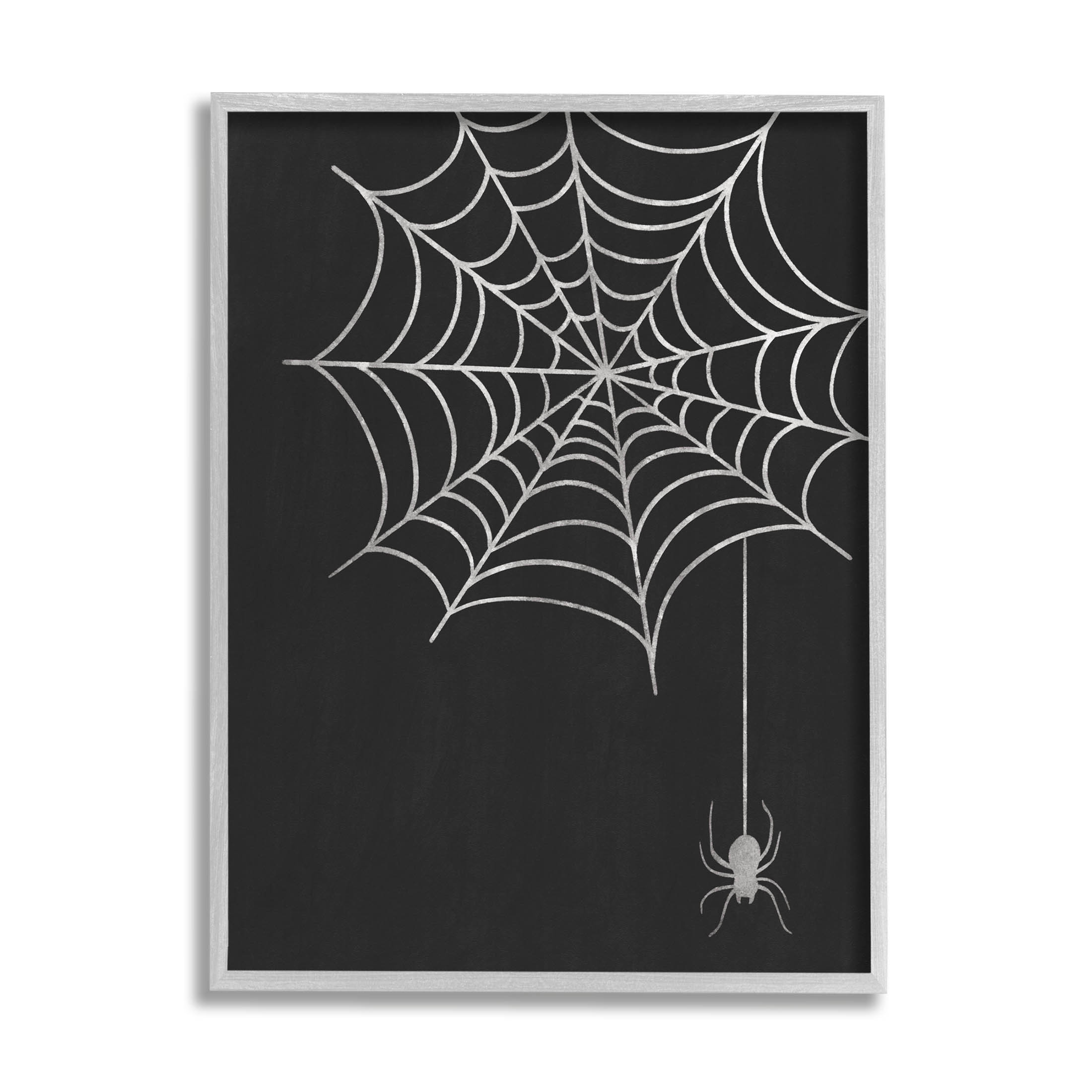 Casual Black Hanging Spider Web Holiday Graphic Art Gray Framed Art Print Wall Art