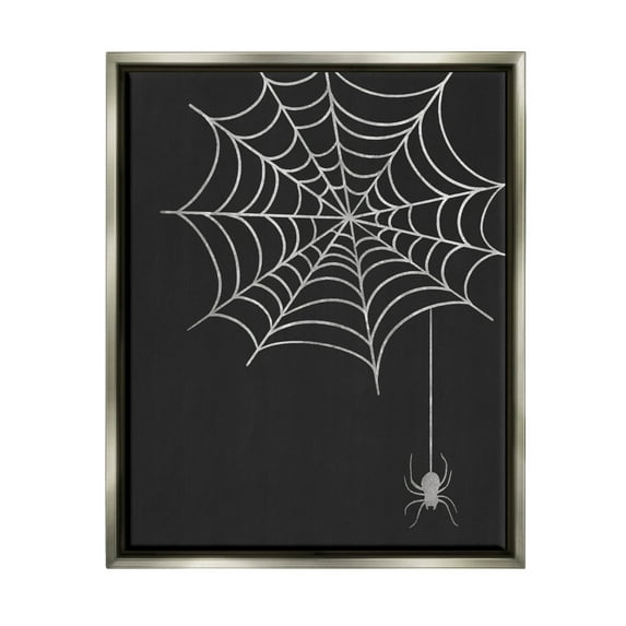 Casual Black Hanging Spider Web Holiday Graphic Art Luster Gray Framed Art Print Wall Art