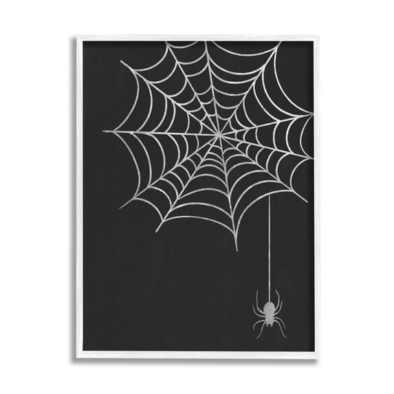 Casual Black Hanging Spider Web Holiday Graphic Art White Framed Art Print Wall Art