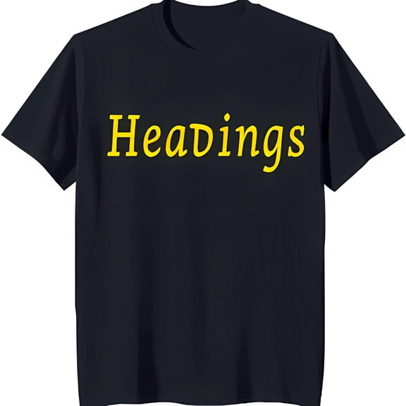 Casual Black T-Shirt with Hand Drawn 'Headings' Yellow Inscription Soft Short Sleeve Neck