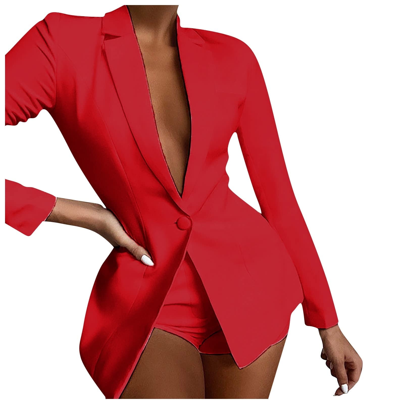 Sexy Womens 2 Piece Blazer Outfits Business Casual Long Sleeve Solid Blazer  and Shorts Pants Fashion Office Suit Sets - Walmart.com