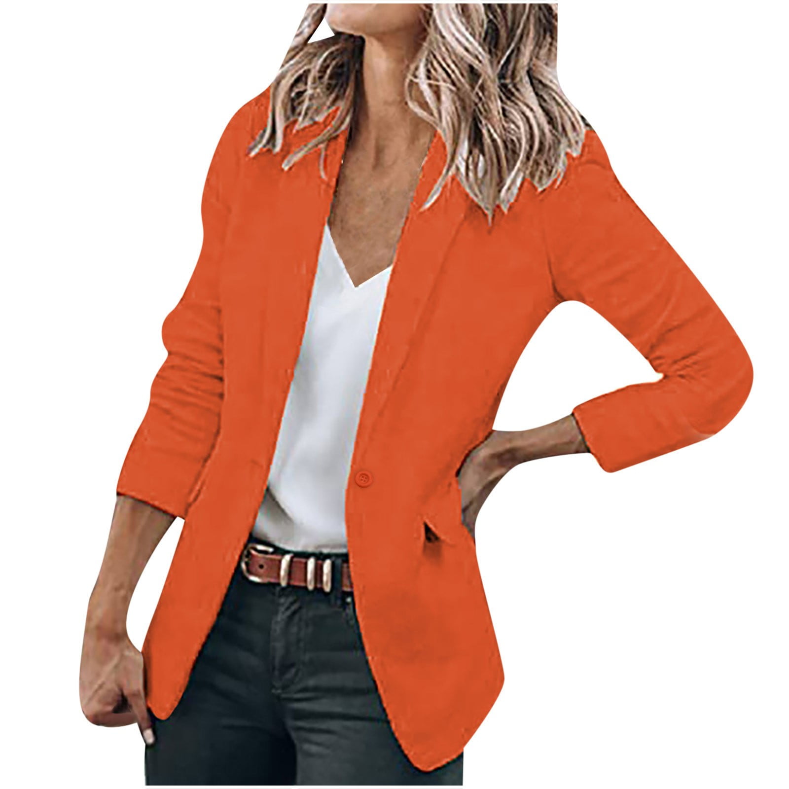 Casual Blazer for Women Casual Plain One Button Blazer Jacket Notched ...