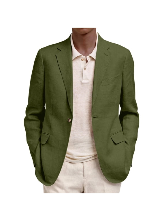 Casual Blazer for Men One Button Down Notch Lapel Suit Jackets Lightweight Summer Solid Classic Coats with Pocket Green L
