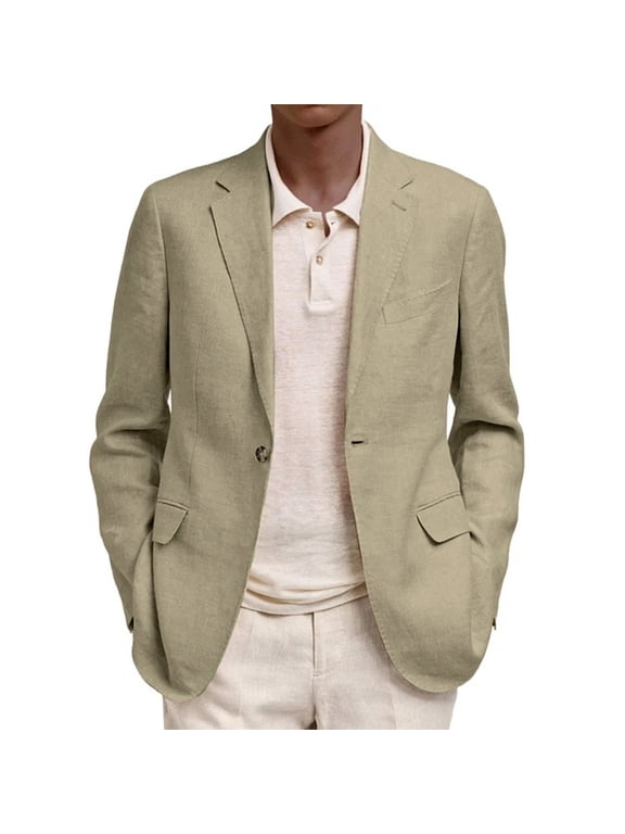 Casual Blazer for Men One Button Down Notch Lapel Suit Jackets Lightweight Summer Solid Classic Coats with Pocket Khaki 2XL